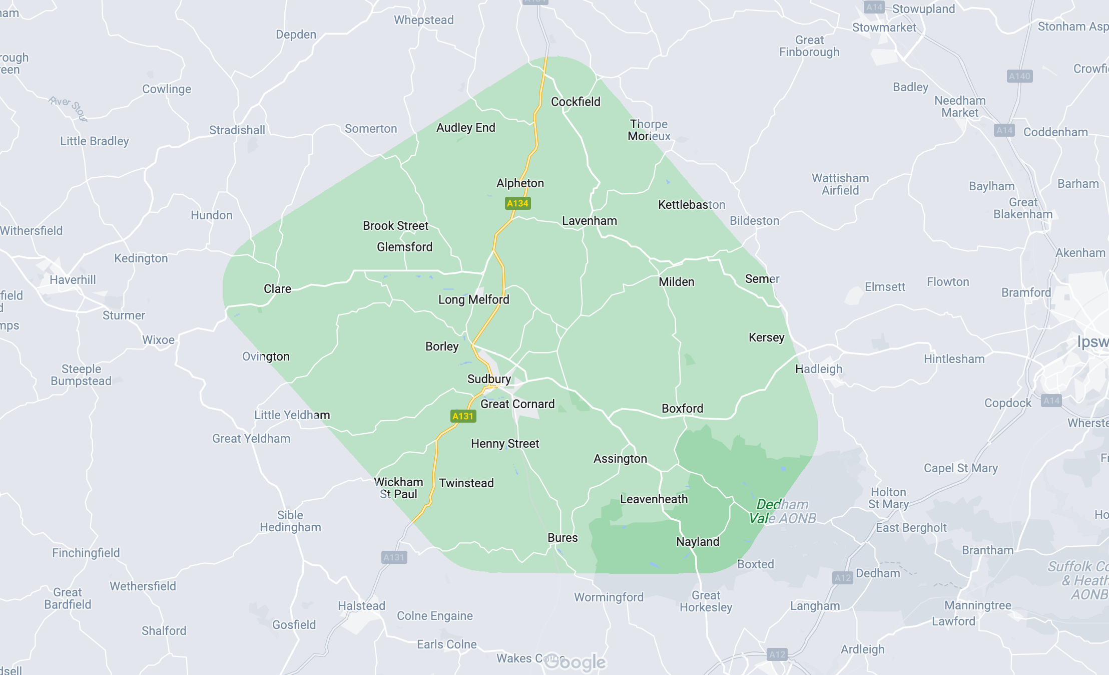 Stour Valley Cabs Coverage Area